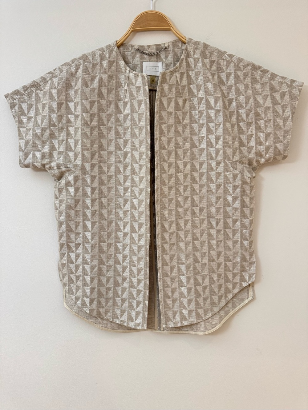 AYR The Framework Jacket in Beige & Silver Geometric Jacquard, Size OS